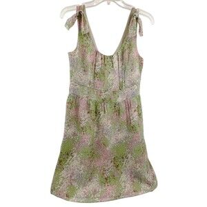 J.Crew Caspia Crinkle Silk Floral Bow Strap Dress Green Pink Romantic 4
